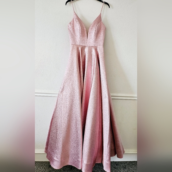 Ashley Lauren Metallic Brocade Pink Ball Gown - Size 8 - Picture 4 of 9